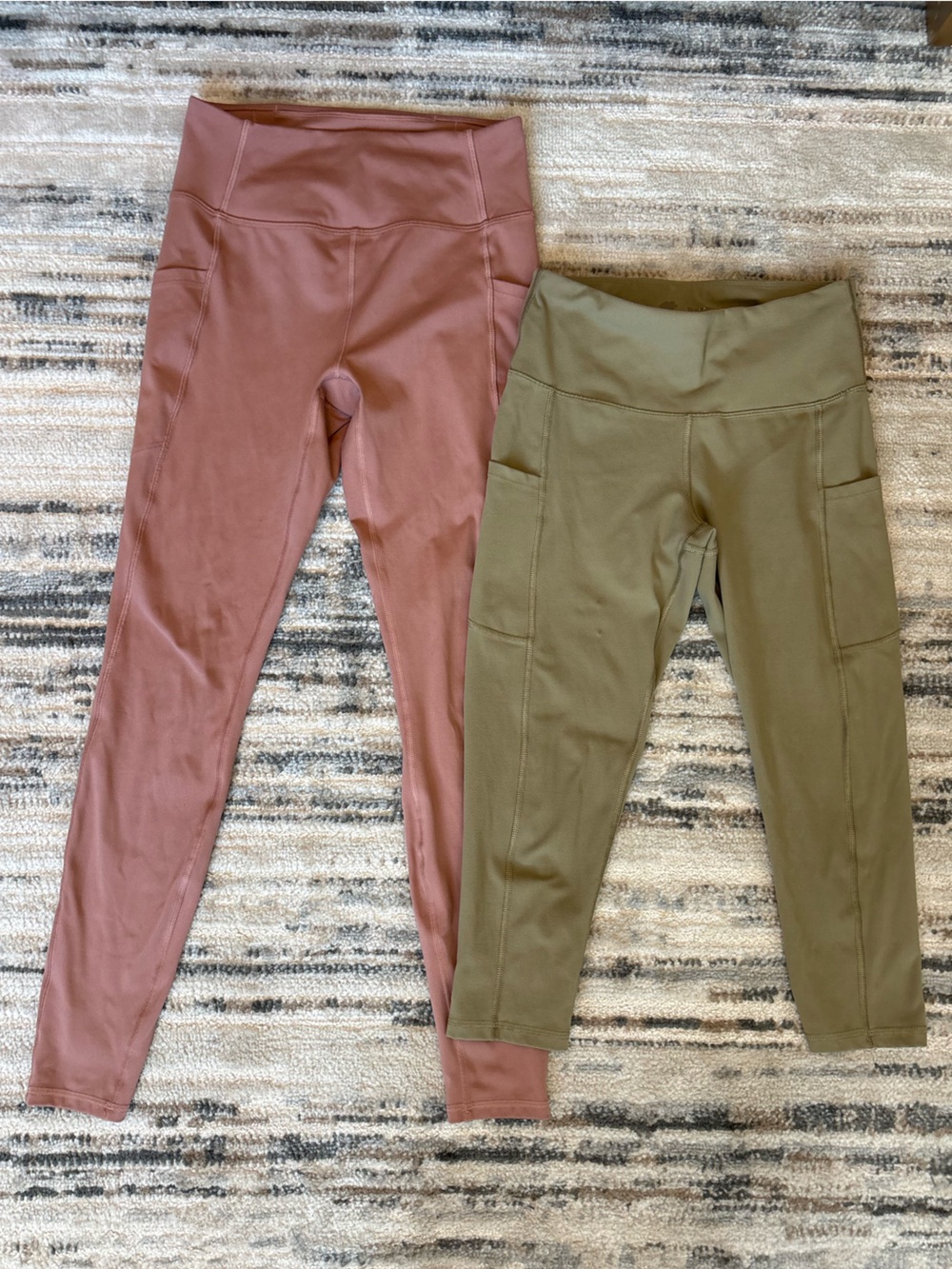 Women’s Lot Of 2 S Small Solid Pink & Green Yoga Pants Leggings High Waisted